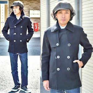 Pherrow’s Pea Coat Wool Double Breasted Jacket Military Peacoat Made in Japan 38